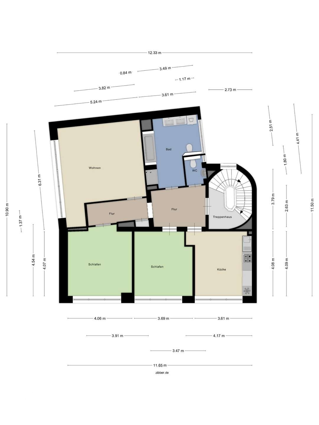 Grundriss 2. OG bemasst